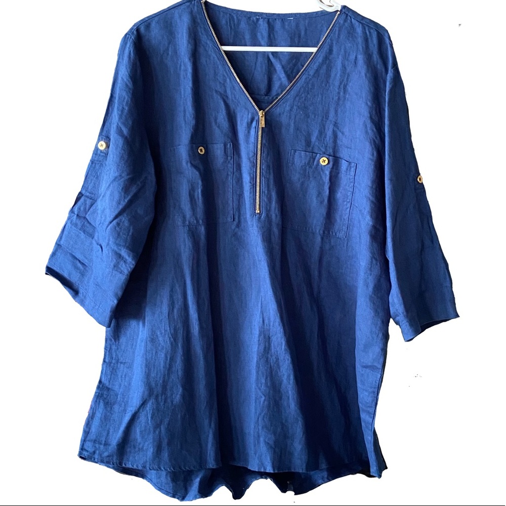 Ellen Tracy Indigo Blue Linen Tunic 2x